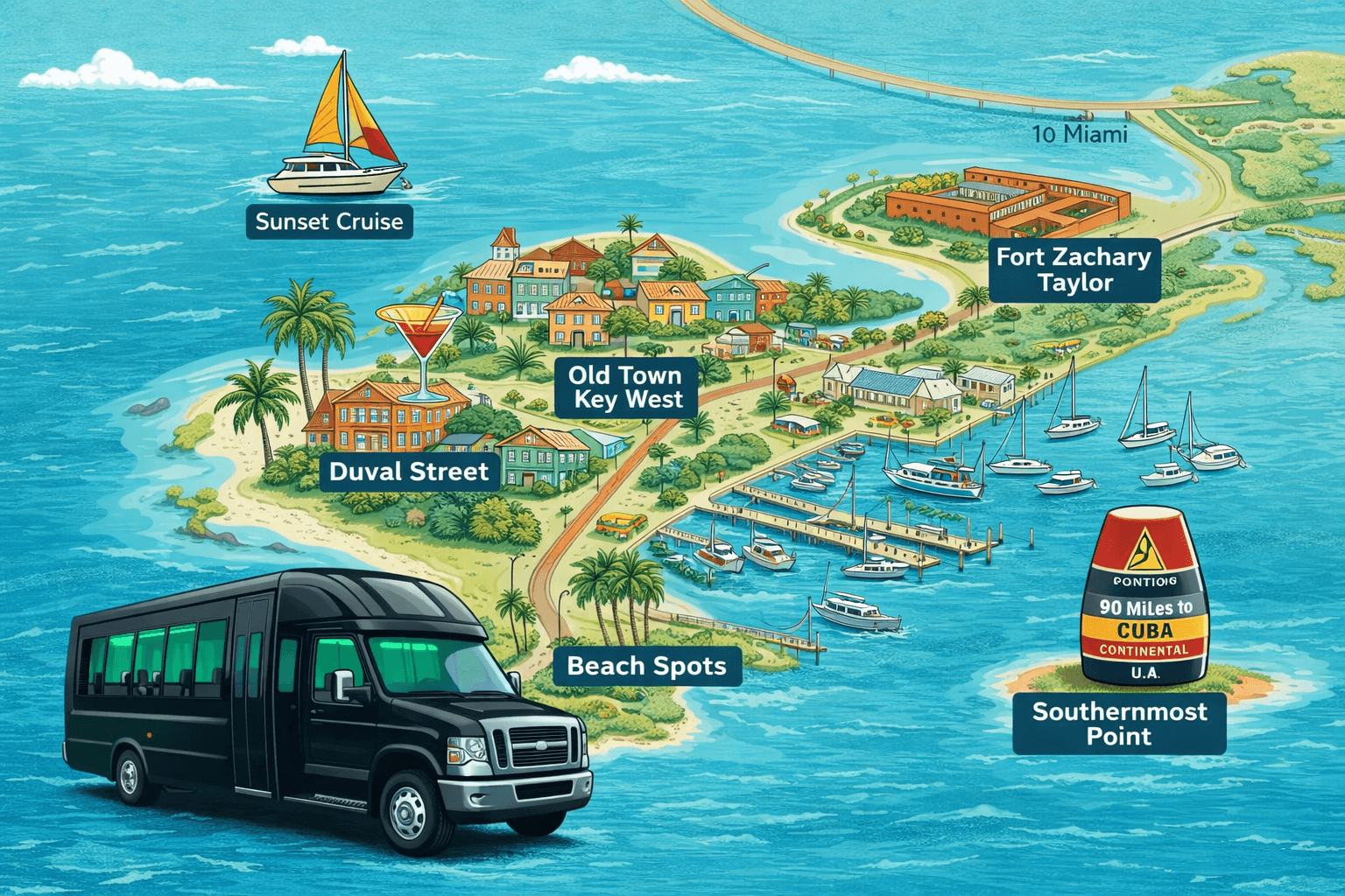 Key West Party Bus Rentals 3 Key West party bus routes